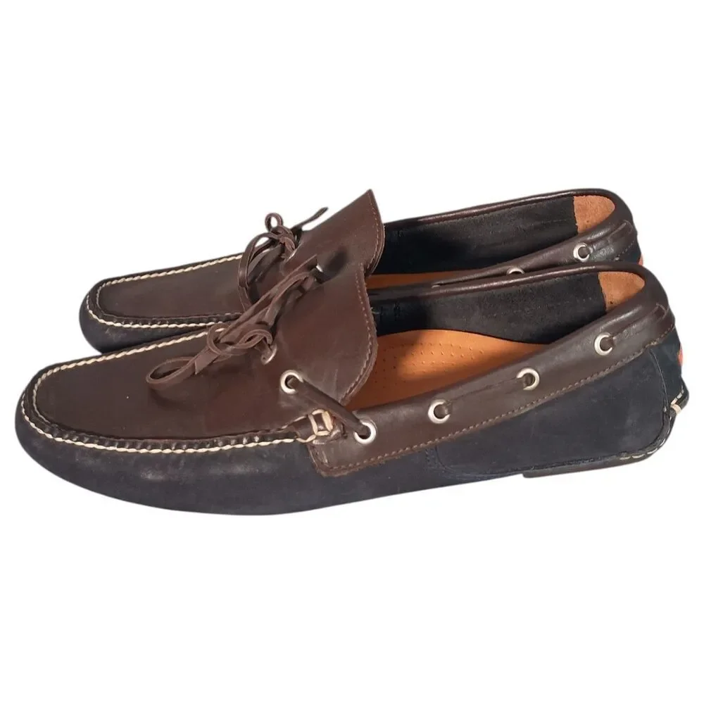 Peter Millar Brown Driver Loafer Moccasin Casual Shoe Mens 9 Brown Blue Leather